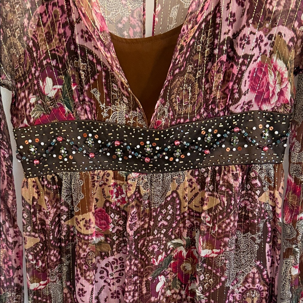 Muse Dress Sz 6 Gorgeous Floral lace Long Sleeve Dress with Beaded Waist - Picture 4 of 8